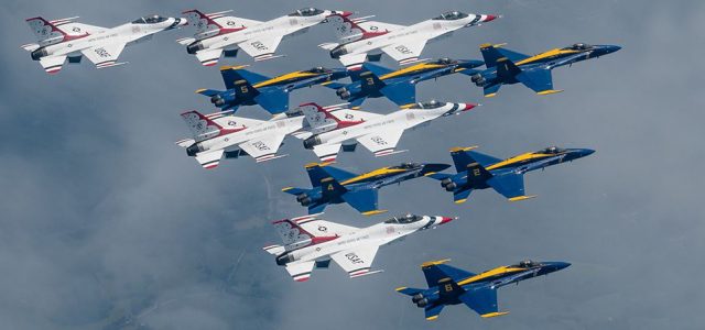 Blue Angels and Thunderbirds Fly Together